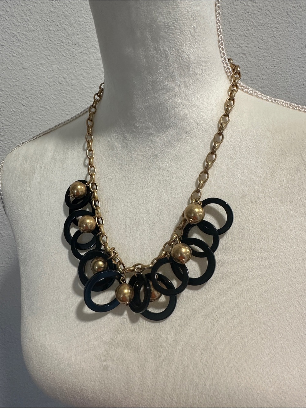J. Crew Gold-Tone Chain Necklace with Black Ring Accents